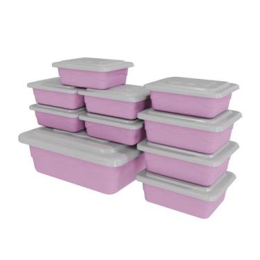 Imagem de Conjunto De Potes 10 Peças Com Tampa Plastico Cozinha Alimentos Colori