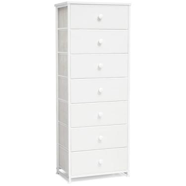 Imagem de Crestlive Products Cômoda alta, torre de armazenamento de tecido de 7 gavetas, cômoda - Unidade organizadora vertical para quarto, corredor, entrada, berçário, armários - estrutura de aço, topo de