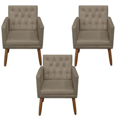 Imagem de Kit 3 Poltronas Capitone Decorativa para Sala de Estar Recepção Sala de Espera estofada pés palito madeira MOBLAN Decor (Cappuccino)