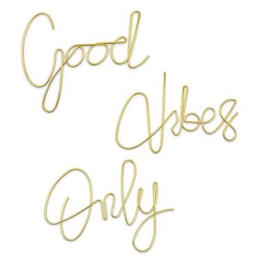 Imagem de KRSHEMDE Placa de Palavra de Arame Good Vibes Only, Escultura de Palavra de Arame Feita À Mão, Letras de Metal Dourado, Decoração de Parede, Decalques de Parede Inspiradores para S (8,7 X 6,3 Polegada