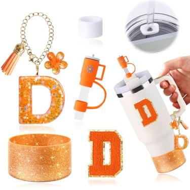 Imagem de AiScrofa Conjunto de acessórios de copo laranja de 6 peças para copo Stanley Cup de 850 g 1,134 g com alça, incluindo tampa de cobertura de palha e bota, tampa à prova de derramamento, pingente de