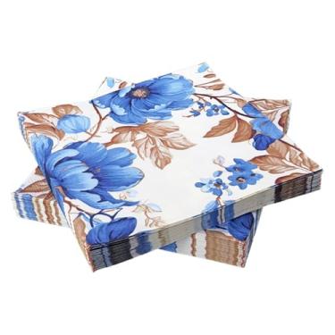 Imagem de BESALILY Guardanapo de papel decorativo floral festa de casamento feriado festival chá guardanapos de papel descartável jogo americano decoupage guardanapos (3 camadas, 50 unidades) (flor azul)