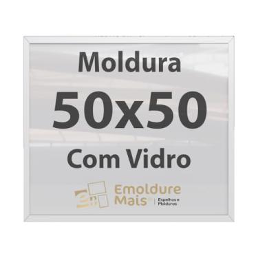 Imagem de Moldura 50x50 Branco Com Vidro para Quadros Decorativo para sala quarto escritório poster casa fotos Certificados Diplomas Alvara Porta Retrato