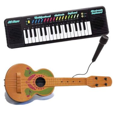Imagem de Kit Piano Teclado Musical Violão Infantil Com Microfone Viola Brinqued
