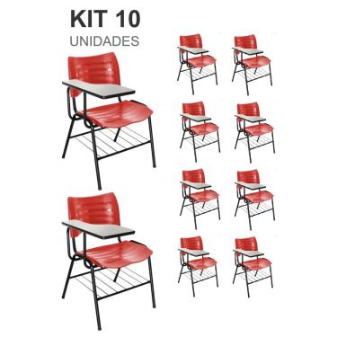 Imagem de Kit 10 Cadeiras Universitárias Vermelho com porta livros - Mastcmol