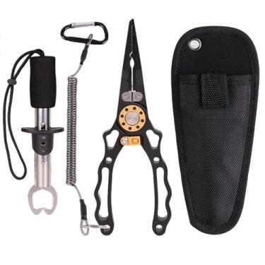 Imagem de Alicates de pesca, conjunto de 2 peças de alicates de pesca com cordão, suporte de pesca, ferramenta multialicates para removedor de anzol, removedor de anzol de pesca
