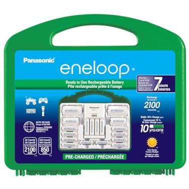 Imagem de Panasonic K-KJ17MC124A Eneloop Super Power Pack 12AA, 4AAA, adaptadores 2 C, adaptadores 2 D, carregador de bateria individual avançado e armazenamento de plástico