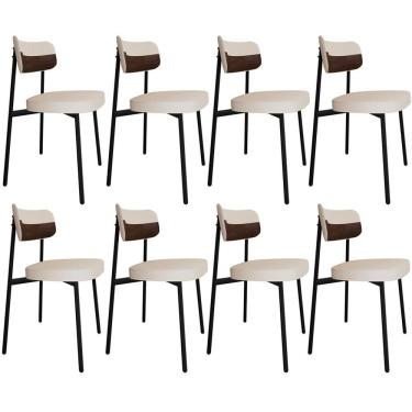 Imagem de Kit 08 Cadeiras Estofada Para Sala De Jantar Astrid Preto C01 Linho Palha Courino Whisky - Lyam Decor