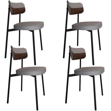 Imagem de Kit 04 Cadeiras Estofada Para Sala De Jantar Astrid Preto C01 Linho Cinza Courino Whisky - Lyam Decor