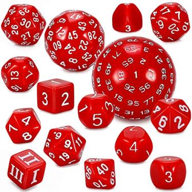 Imagem de CiaraQ DND Polyhedral Dice Set (15pcs) D3-D100 Game Dice with Dice Bag for Dungeons and Dragons Role Playing Table Games (Red & White)