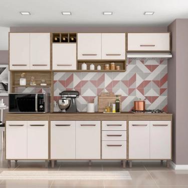 Imagem de Cozinha Barcelona Balcão Cooktop 13 Portas 2 Gavetas Poliman Carvalho Oak Off White