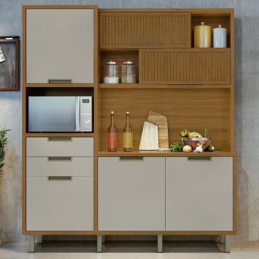 Imagem de Cozinha Em Mdf Loft Imperatriz 6 Portas E 2 Gavetas Nesher Off White Com Marrom