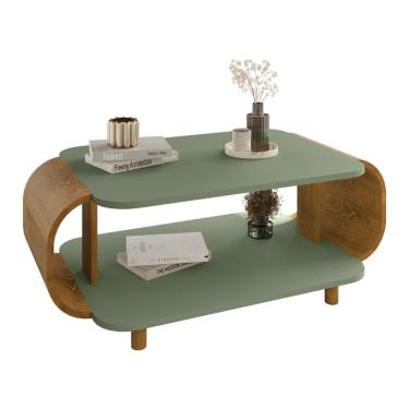 Imagem de Mesa De Centro Sala Floripa Com Pés De Madeira Maciça Pistache/naturale
