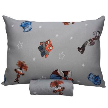 Imagem de Jogo De Cama Portallar Solteiro Malha Mista Estampado Disney Divertidamente 2 Pçs Cinza