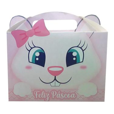 Imagem de Cestinha De Páscoa Maleta Feliz Páscoa Coelho Rosa