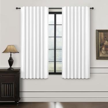 Imagem de BrightWhite 100% Blackout Cafe Cortinas 100 cm de comprimento, conjunto de 2 painéis, cortinas curtas de linho com bloqueio de calor, 116 cm, decoração de janela pequena para cozinha, quarto, banheiro