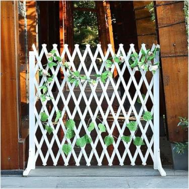 Imagem de Cerca De Jardim De Treliça De Planta Expansível Branca, Cerca De Madeira Autônoma De Portão Estendido Para Serviço Pesado, Portão Dobrável Para Animais De Estimação, White, H50xL160cm