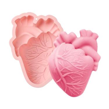 Imagem de Stiesy Moldes de silicone de coração, 3D, realistas, formas de coração, formas de chocolate, formas antiaderentes de órgãos humanos para fazer você mesmo, fondant, bolo, sabonete, sobremesa, geleia
