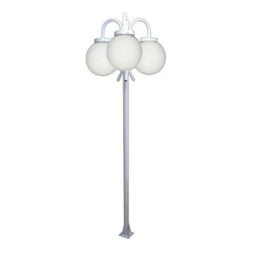 Imagem de Poste Luminária Globo P Triplo Braço Curvo Baixo Branco 3Mt - OURO MIN