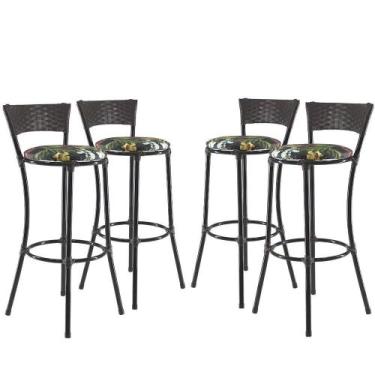 Imagem de Jogo Com 4 Banquetas Alta Forts Preto Floral, Fibra Uv Bancada, área G