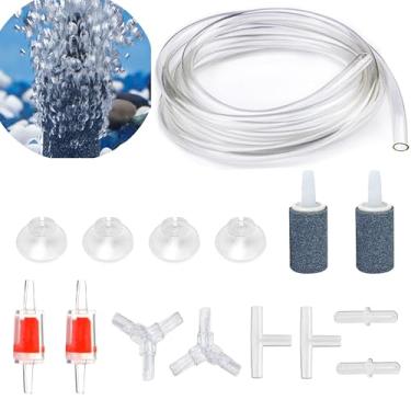 Imagem de DeKago Mangueira de tubulação de linha aérea transparente de 1,9 m ID padrão 3/40.6 cm, acessórios de bomba de ar para aquário, válvulas de retenção de cilindro de pedra de ar cinza, ventosa e