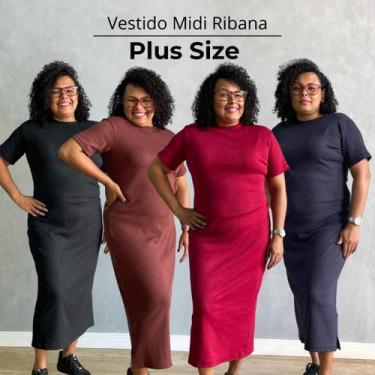 Imagem de Vestido feminino canelado longo fenda lateral plus size - VERSICULO XX