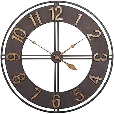 Imagem de EHVYBDX Relógio de parede, grande relógio de parede de jardim ao ar livre, adesivo redondo antigo, relógio de jardim, mostrador aberto, metal, impermeável, relógio de exterior, decoração interna e