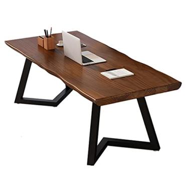 Imagem de Mesa de escritório, mesa de computador de madeira maciça, mesa de conferência/estação de trabalho pessoal com moldura de metal resistente, fácil de instalar e limpar (espessura 5 cm 160 x 70 x 75 cm