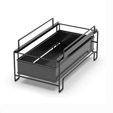 Imagem de Prateleira empilhável sob o armário deslizante sob a pia organizadores e cesta de armazenamento prateleira de armazenamento despensa para banheiro e cozinha (cor: preto, tamanho: 39,5 * 24,5 * 18,5 cm