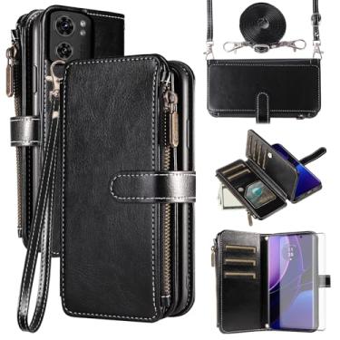 Imagem de Asuwish Capa de telefone para Motorola Edge 2023/Edge 40 5G capa com protetor de tela de vidro temperado e cordão com zíper carteira porta-cartão suporte suporte celular acessórios para celular Moto