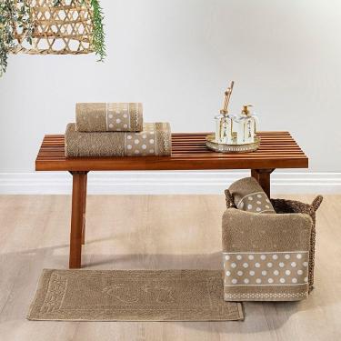 Imagem de Jogo De Banho Meggy Poá Bolinhas Toalhas Macias Algodão 5 Peças - Bege