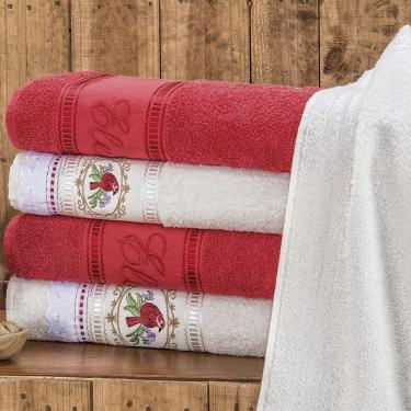 Imagem de Jogo De Toalhas De Banho Bordado 5 Peças Vermelho