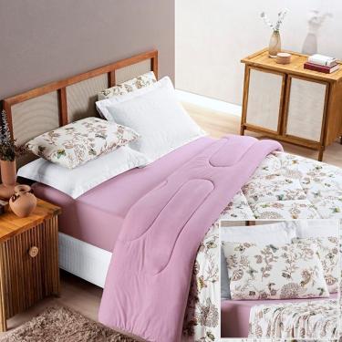 Imagem de Edredom 2,60m X 2,40m + Jogo De Cama Malha Quality King 05 Peças 100% Algodão - Butterfly