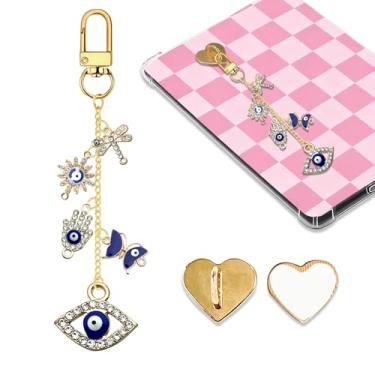 Imagem de LMZLJZ Corrente de pingentes Kindle com olho turco para amantes de livros e homens, chaveiro com pingente de olho do diabo, acessórios para e-reader, presente para amantes de livros, berloques