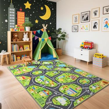 Imagem de B BENRON Tapetes de brinquedo City Life, tapete educativo e divertido para crianças, tapete antiderrapante com ruas, trânsito e edifícios para brincadeiras imaginativas, berçário e sala de jogos