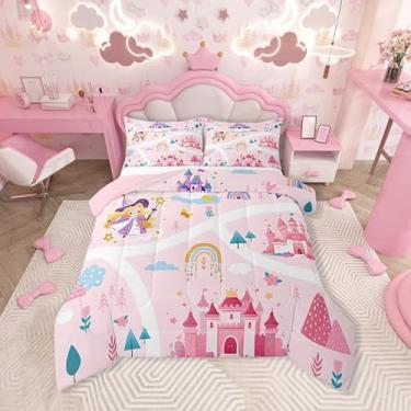 Imagem de Feelyou Conjunto de edredom Queen com estampa de princesa, castelo mágico sonhador, para meninos e meninas, para decoração de quarto de adolescentes com 2 fronhas