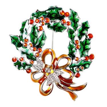 Imagem de Broche de Natal para mulheres, strass de cristal esmaltado, árvore de doces, alfinete de lapela, broches de Natal, acessórios de meia bijuteria de Natal para férias de Natal, Large, Tecido, Sem Pedra