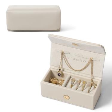 Imagem de Vlando Caixa de joias pequena, mini estojo de joias para anéis, colar e brincos, organizador portátil de armazenamento de joias com interruptor magnético, presente de aniversário, Natal para ela