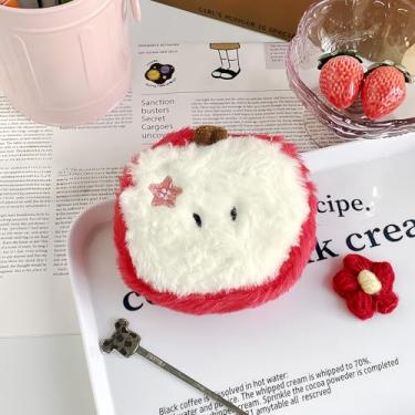 Imagem de Bolsa de moedas Kawaii Fuzzy – Linda carteira feminina de pelúcia com alça de pulso, porta-passaporte de viagem em opções de cores verde e vermelha, Vermelho