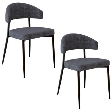 Imagem de Cadeira De Jantar Estofada Kit 2 Chloe M25 Linho Lautrec Grafite - Mpozenato