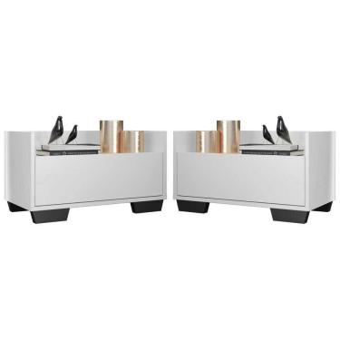 Imagem de Kit Com 2 Mesas De Cabeceira 80Cm Multimóveis V4003 Branca/Preta Branco/Preto