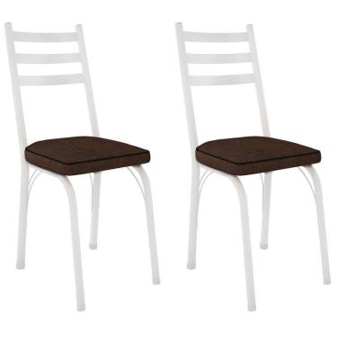 Imagem de Kit 2 Cadeiras Para Cozinha Tubular D-13 Nara De Aço Branco/imbuia