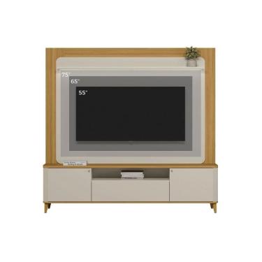 Imagem de Estante P- Sala Até 70 Pol Munique C- 3 Portas 2 Prateleiras E Led 190x200cm Tauari-off White Fosco - Linea