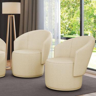 Imagem de Poltrona Decorativa Orgânica Fixa Para Sala Kit 2 Malu Bouclê M11 - D`rossi Rose