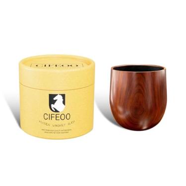Imagem de Cifeoo Copo de uísque de madeira, vidro antiquado de madeira natural com caixa de presente
