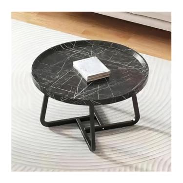 Imagem de HGTRH Mesas de encaixe redondas para sala de estar, conjunto de 2 mesas de centro modernas com suporte de aço carbono HDF empilhável para apartamento, sala de estar, quarto, varanda, preto, 50 x 50 x