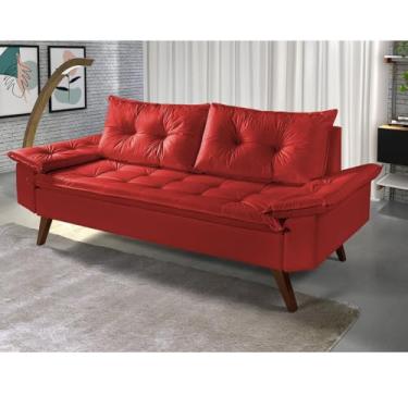 Imagem de Sofá 3 Lugares em Corino Confortável para Sala – Sofá Estofado Moderno (Vermelho)