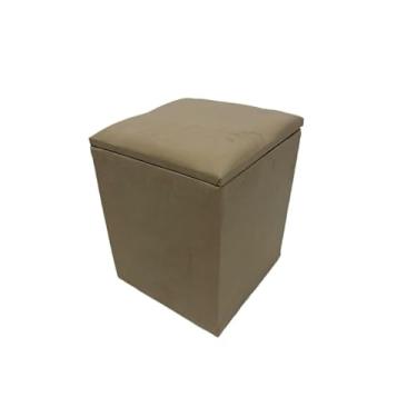 Imagem de Puff Baú Organizador Quadrado em Corino e Suede – Puff com Baú para Armazenamento(BEGE SUEDE LISO)