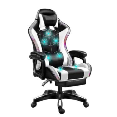 Imagem de HGTRH Cadeira ergonômica para jogos com luzes RGB, cadeira de jogos com apoio para os pés, almofada de assento de látex/encosto, sistema de áudio de massagem de 7 pontos, 90°-135°, encosto reclinável