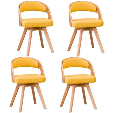 Imagem de HGTRH Cadeiras de jantar de madeira, cadeira estofada giratória com almofada de linho de algodão e arco oco pernas de madeira para quarto cozinha G 4 peças